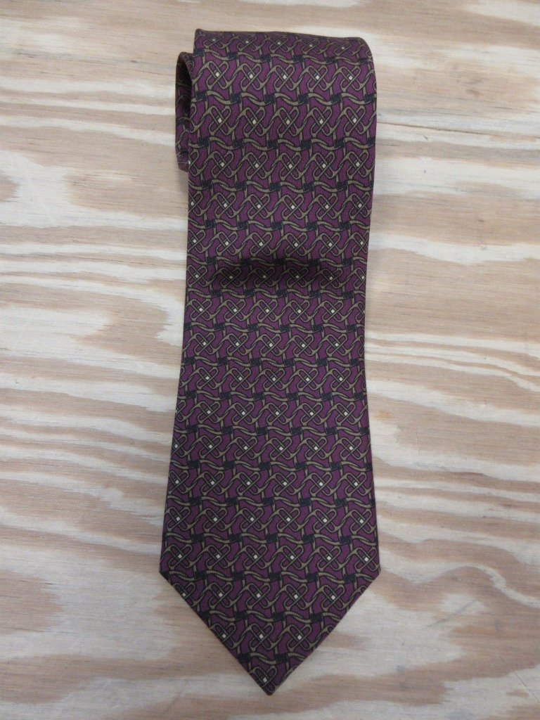 Vintage Hermes Neck Tie Purple Silk Aop Interlocking Knot 824 Ea France